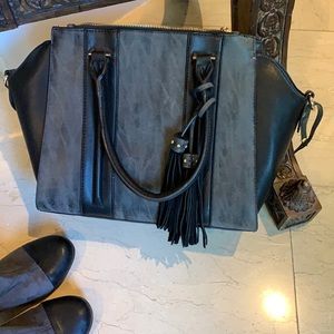 Black Suede and Leather Handbag
